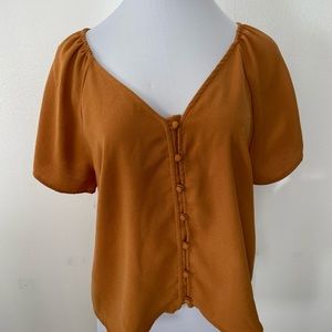 Burnt orange off shoulder button down top Size: L